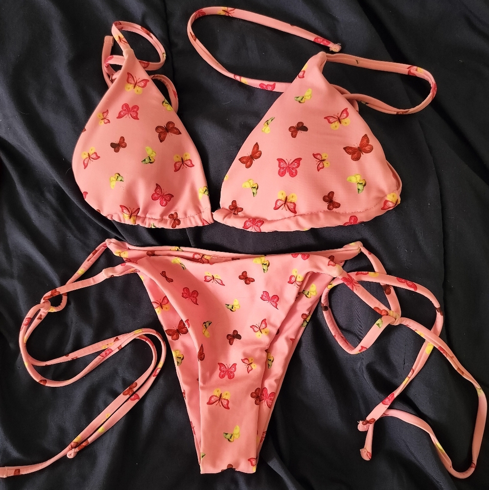 Butterfly Pink Bikini Size S:Small (Zaful, Multicolor, Tie, Strings, Triangle)